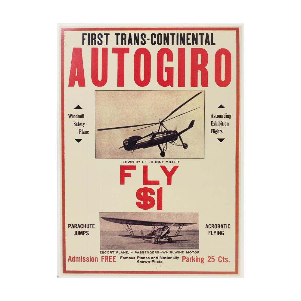 First Trans-Continental Autogiro Vintage Reproduction Poster