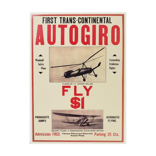 First Trans-Continental Autogiro Vintage Reproduction Poster